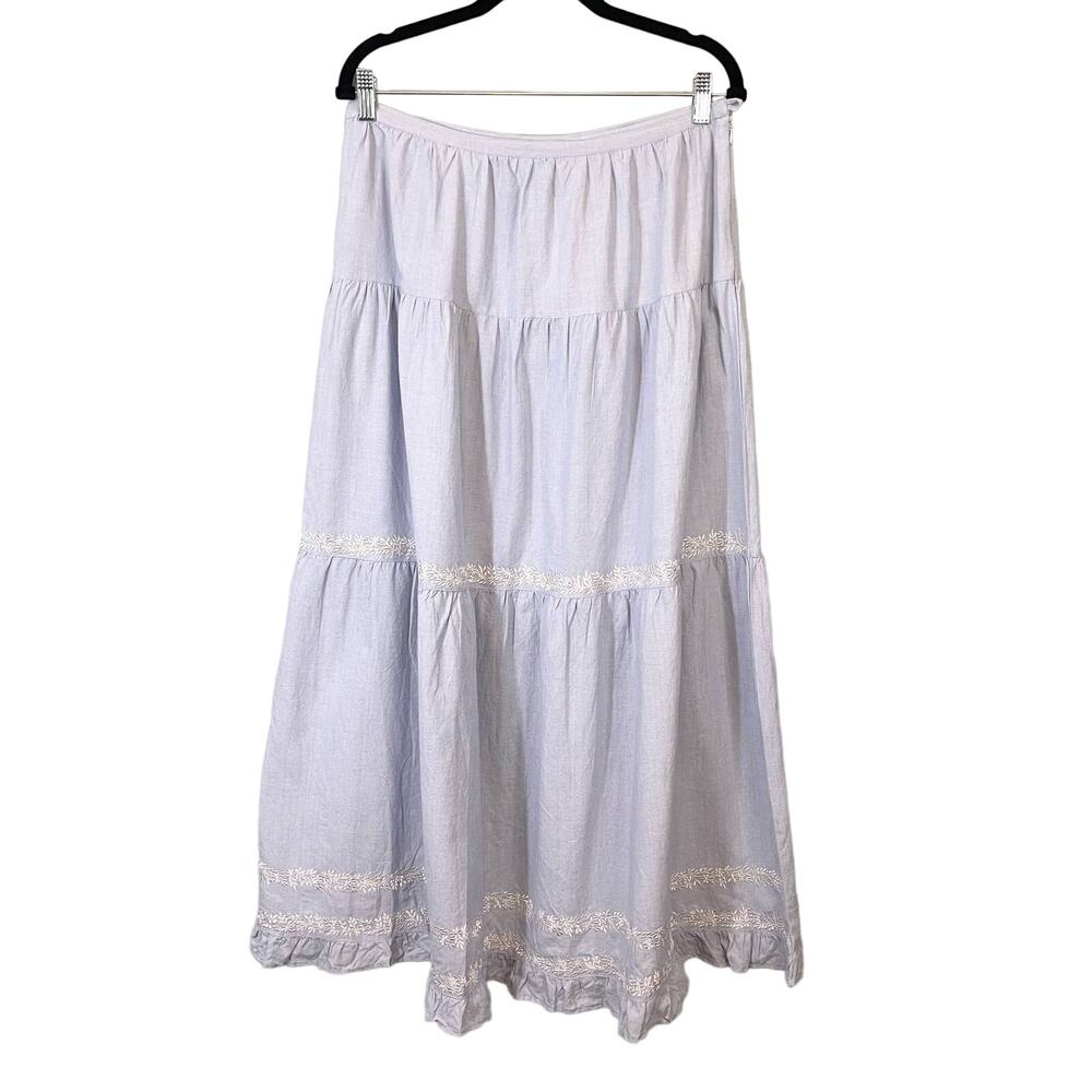 Bill Blass Jeans Women's Chambray Blue Flowy Tiered Midi Skirt Size 10 NWT